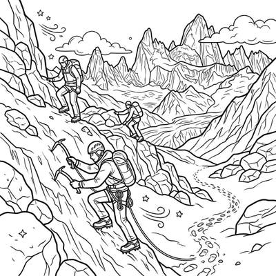 Discover the thrill of high-altitude exploration with this captivating mountain climbers coloring page, specially designed for seniors. Enjoy crisp lines and an inspiring scene perfect for relaxing artistic expression.