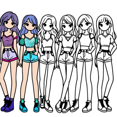 a group of girls wearing crop tops and shorts