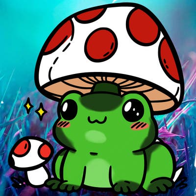 a cute frog with a mushroom hat