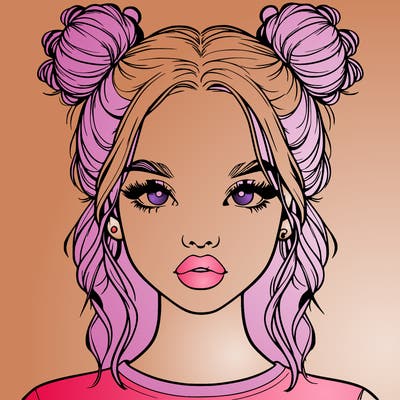realistic girl with two buns in hair and lips