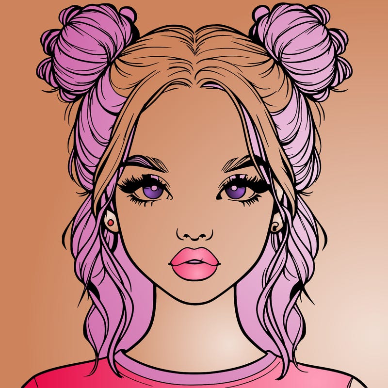 realistic girl with two buns in hair and lips