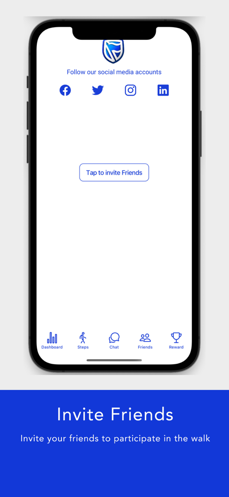 Steps By Stanbic IBTC mobile app screen showing the option to invite friends to participate in a charity walk.