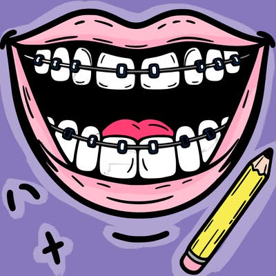 smiling mouth with teeth showing and braces