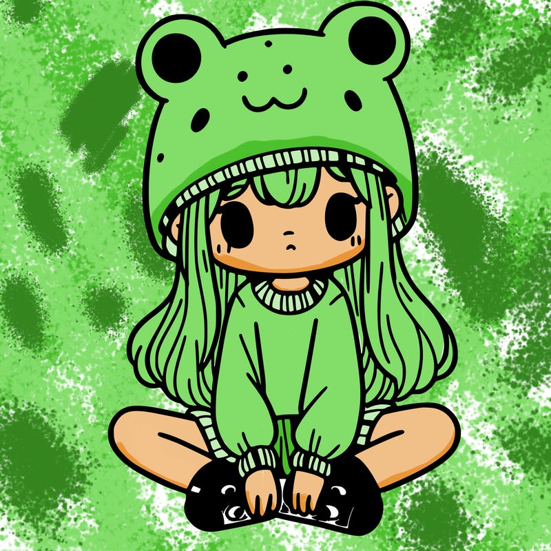 a girl wearing a frog hat and some frog socks