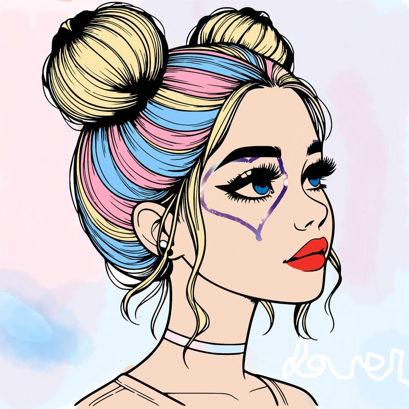 realistic girl with buns on the top of her head