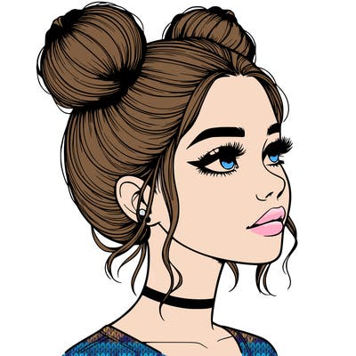 realistic girl with buns on the top of her head