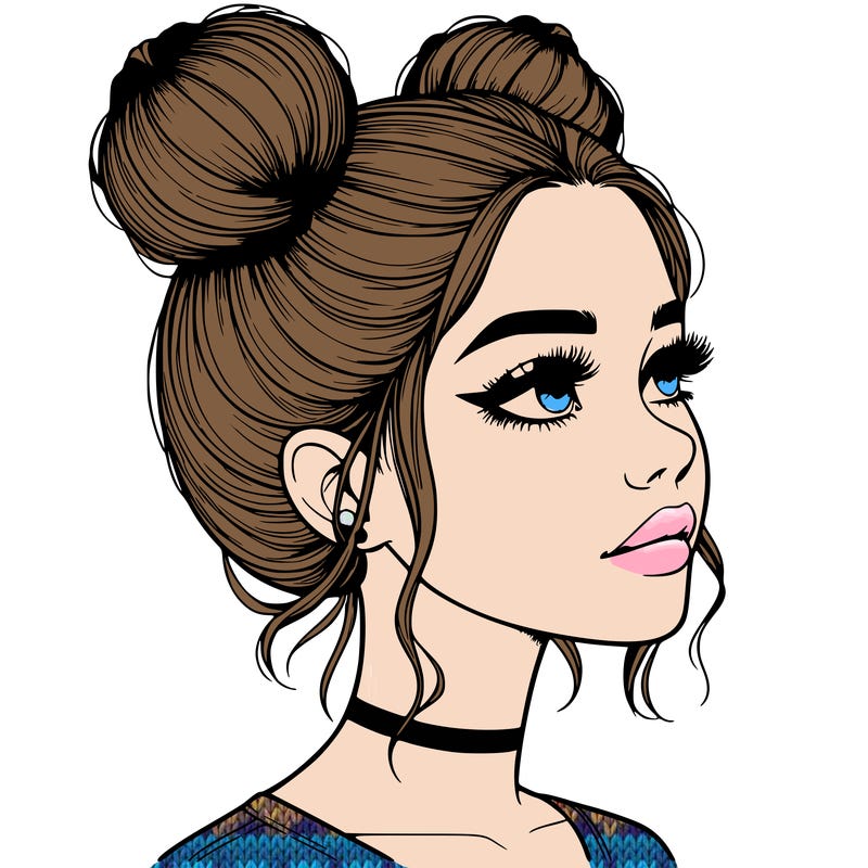realistic girl with buns on the top of her head