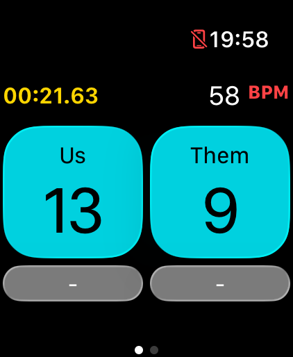 ShuttleTrack - ShuttleTrack Apple Watch interface displaying badminton match scores heart rate and elapsed game time