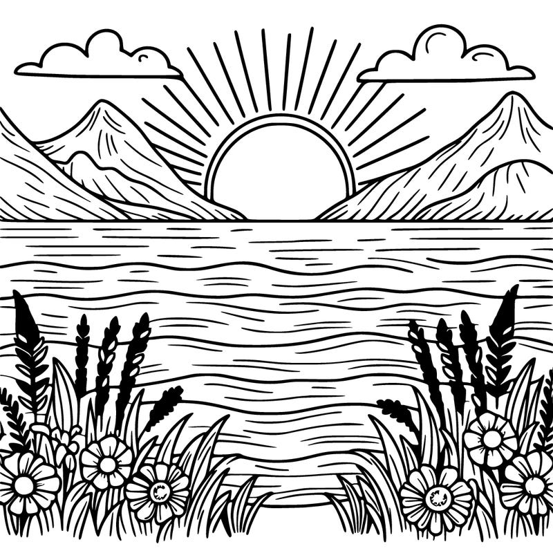 sun set with ocean and mountains