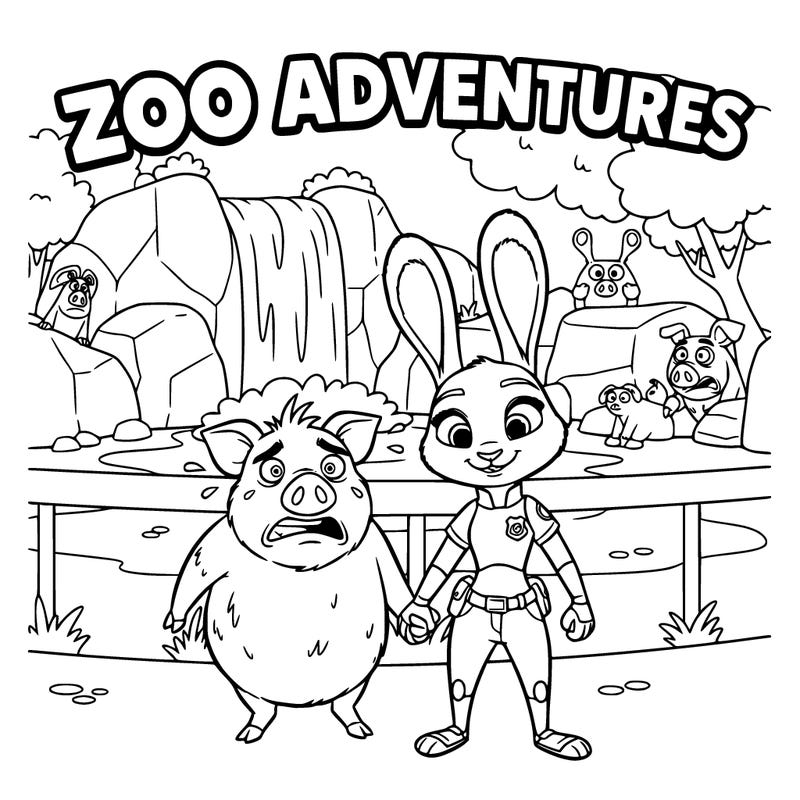 judy hopps and frantic pig holding hands in a zoo