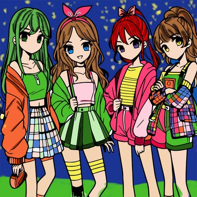 teen manga girls group of 4
