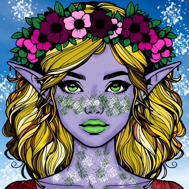 realistic female elf with flower crown