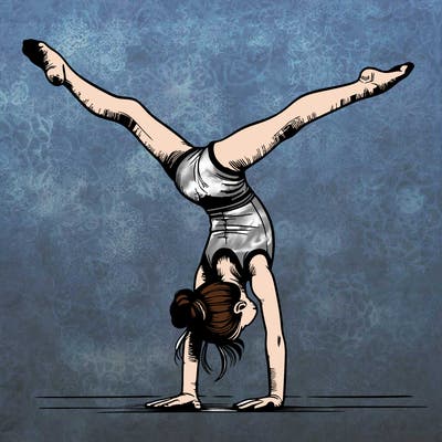 realistic gymnastic hand stand girl in four splits