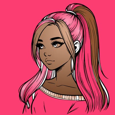 realistic girl with a high ponytail