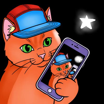 cat with 5 panel making a selfie