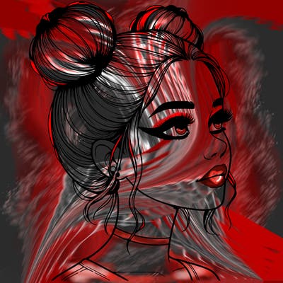 realistic girl with buns on the top of her head