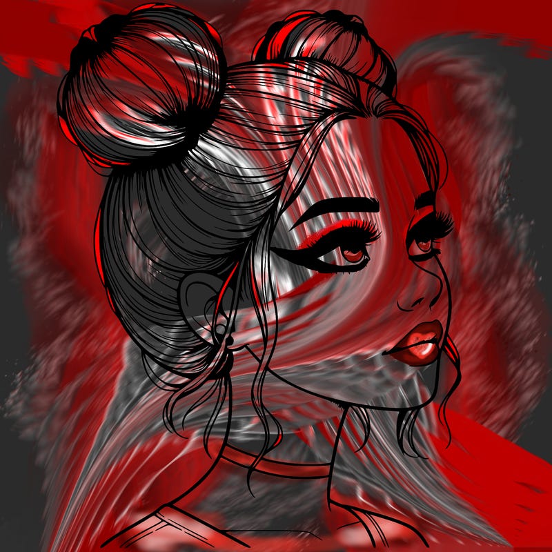 realistic girl with buns on the top of her head