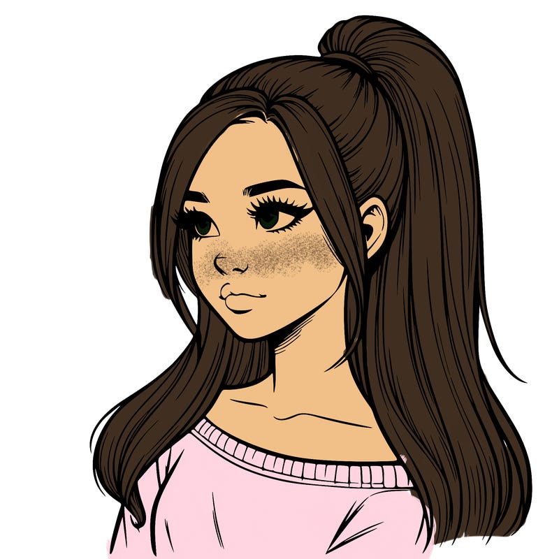 realistic girl with a high ponytail