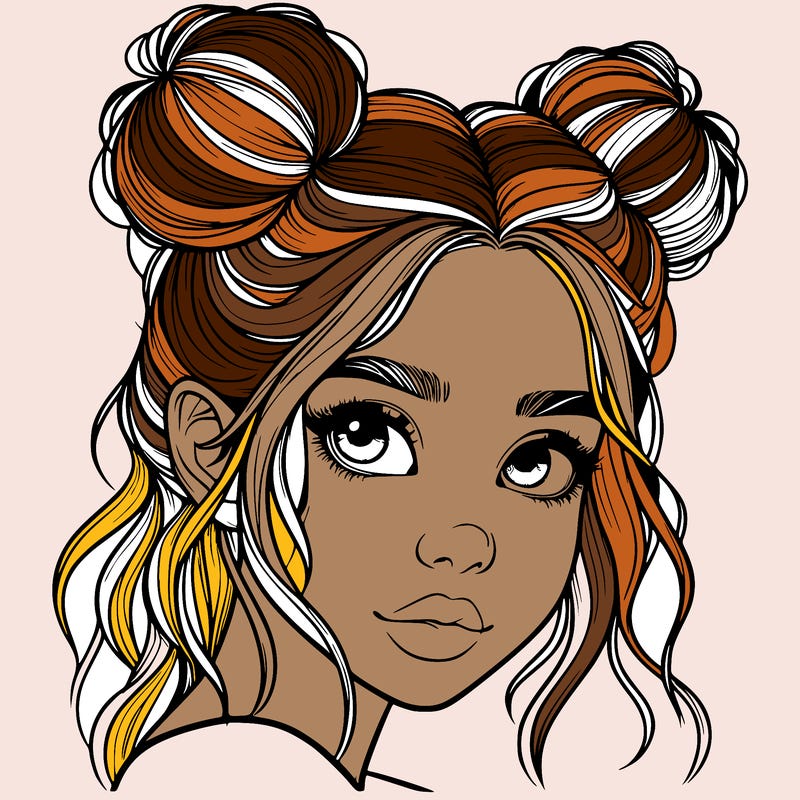 realistic girl with hair buns on her head