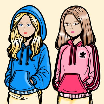 faceless girl in hoodie and girl in tracksuit
