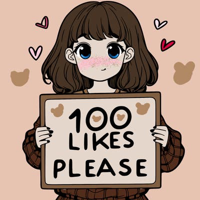 a girl holding a sign saying 100 likes please