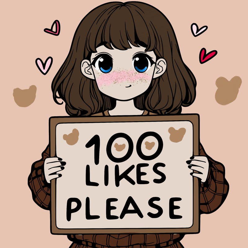 a girl holding a sign saying 100 likes please