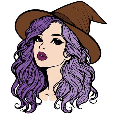 realistic witch girl with wavy hair and lips