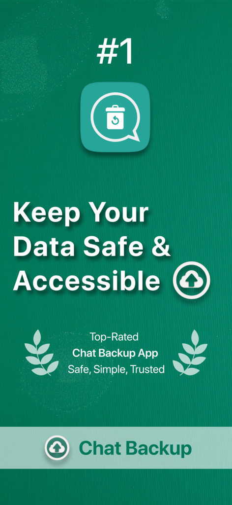 Chat Backup & Direct Chat - Promotional screen for Chat Backup and Direct Chat app featuring its security and accessibility benefits