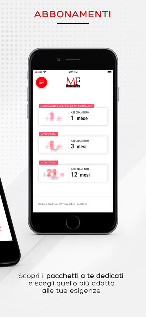 MF Fashion - MF Fashion app subscription screen with monthly and annual magazine options