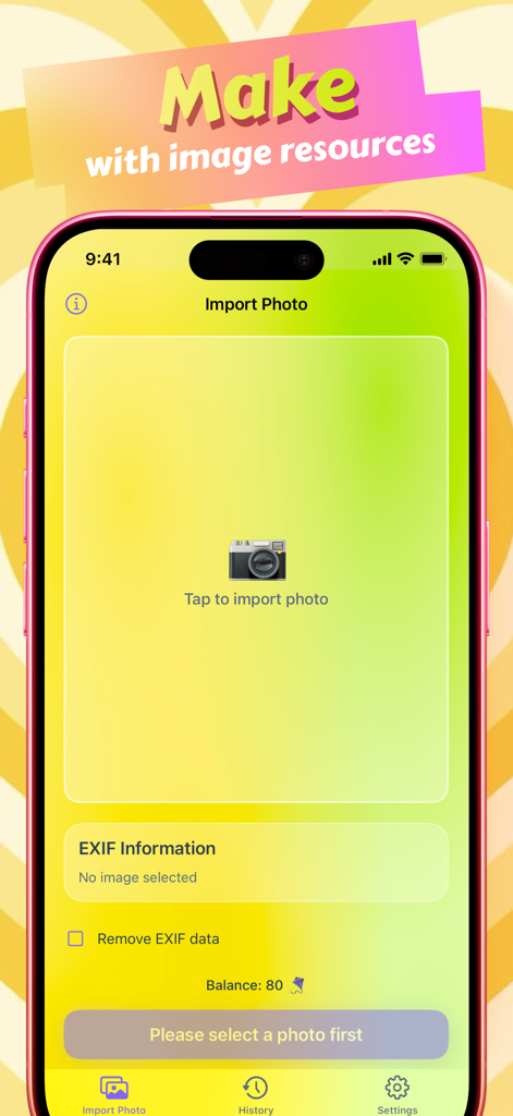 Nexil - Share Without Worry - Nexil app interface showing the import photo screen and EXIF metadata removal settings.