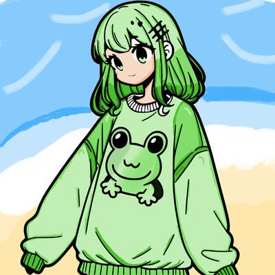 girl wearing frogging sweatshirt