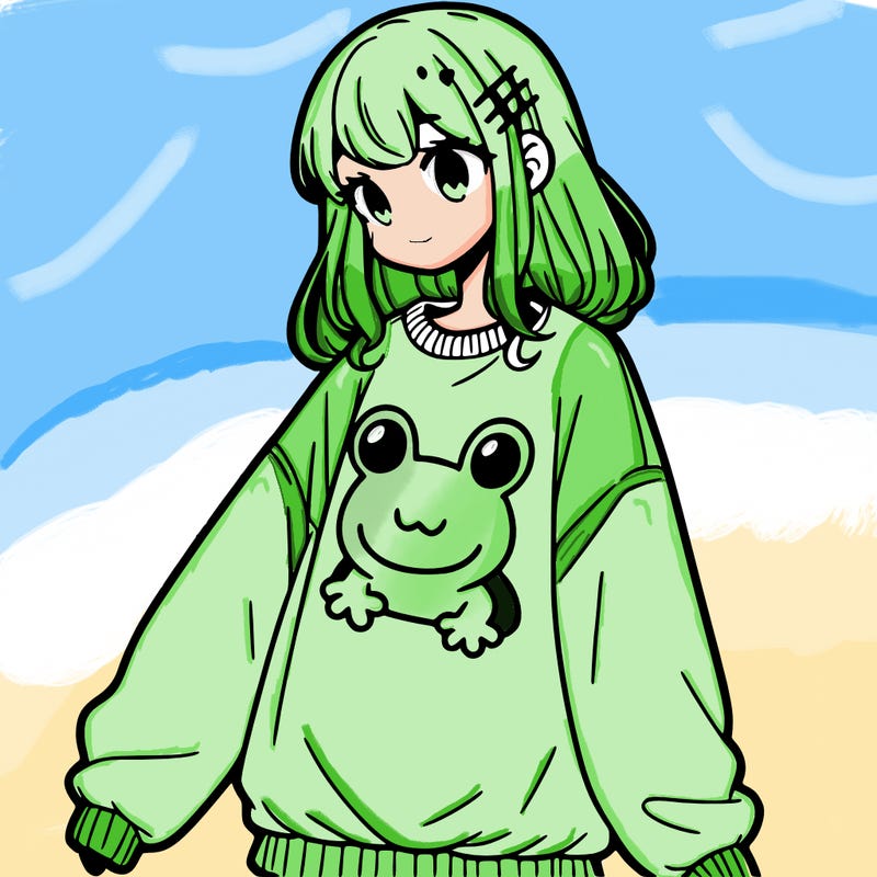 girl wearing frogging sweatshirt