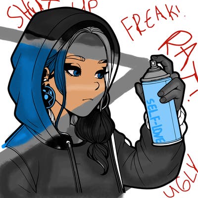 a realistic girl, spray painting