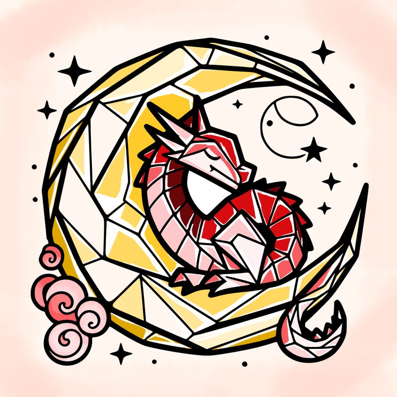 origami dragon curled up around the moon