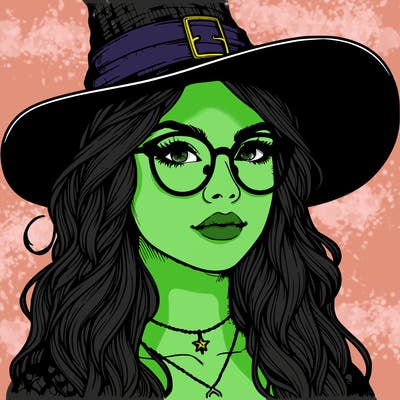 a witch with glasses realistic