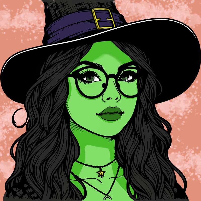 a witch with glasses realistic