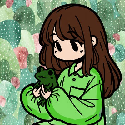 girl with long hair and a oversized shirt. and she is holding a frog