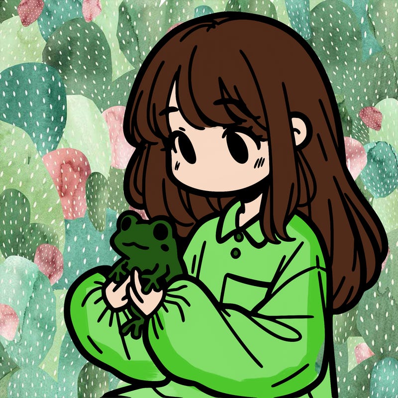 girl with long hair and a oversized shirt. and she is holding a frog