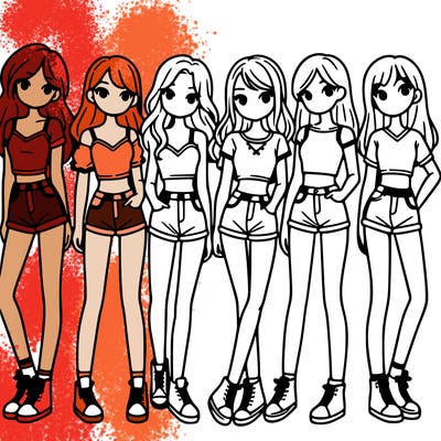 a group of girls wearing crop tops and shorts