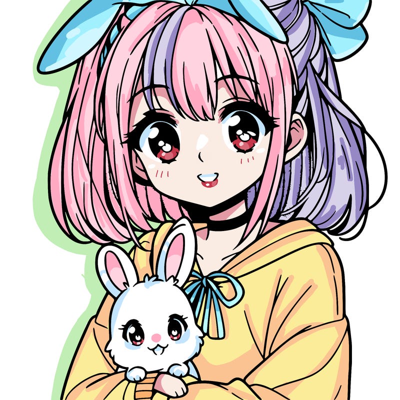 cute anime girl holding bunny