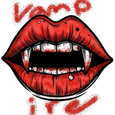 lips with vampire teeth