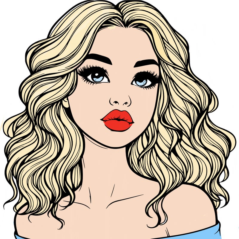 realistic girl with wavy hair and lips
