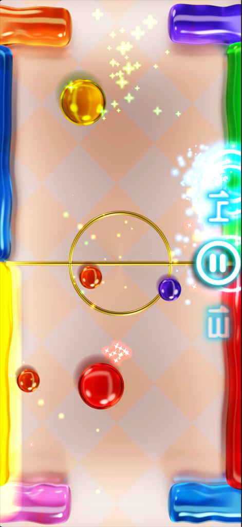 Glow Hockey 2 - Glow Hockey 2 gameplay screen showing a colorful candy themed table with multiple pucks
