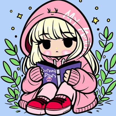 girl in oversized hoodie reading a book