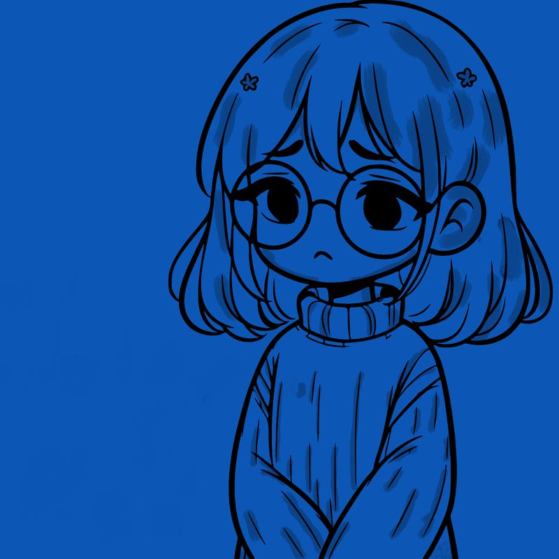 sad girl with glasses in a sweater