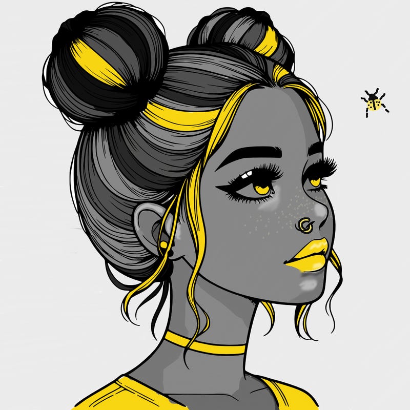 realistic girl with buns on the top of her head