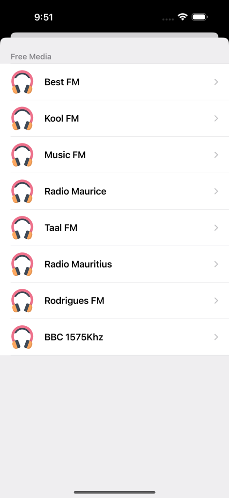 List of free Mauritian radio stations available on the MBC Play app including Best FM and Kool FM.