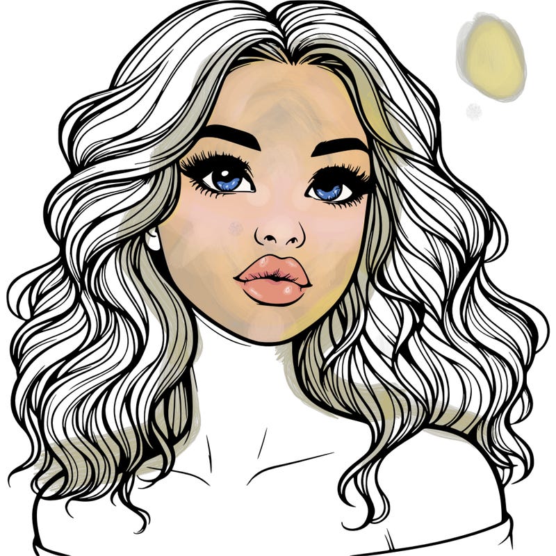 realistic girl with wavy hair and lips