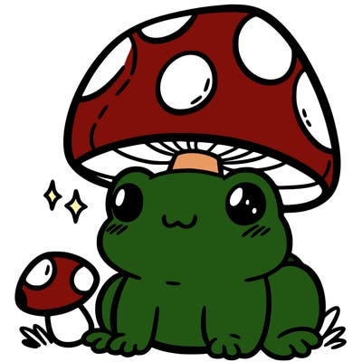 a cute frog with a mushroom hat