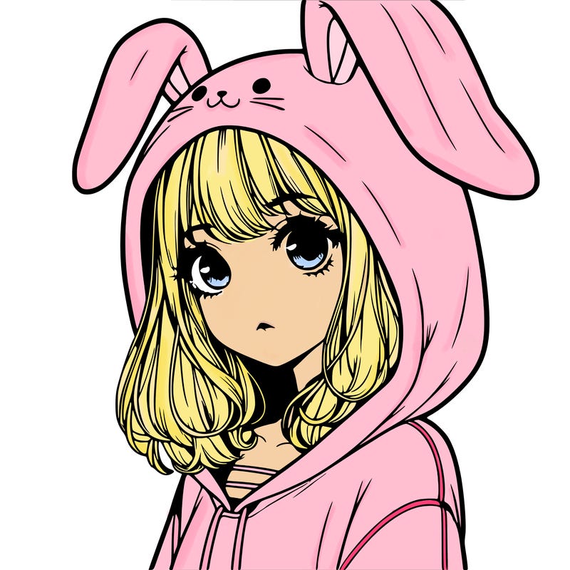 realistic girl wearing a bunny hoodie